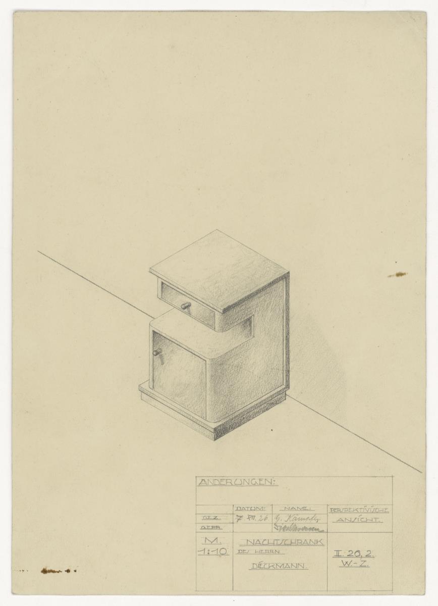 Nachtschrank Dieckmann, Ansicht (Möbelentwürfe, Betten)