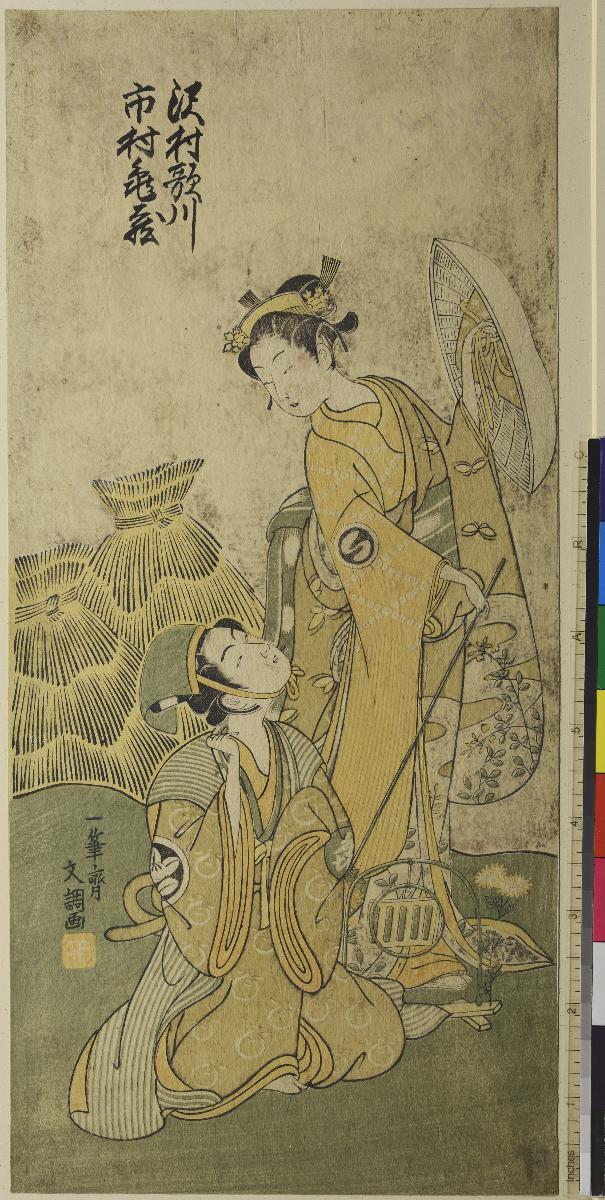 Die Schauspieler Sawamura Sōjūrō II und Ichimura Kamezō I