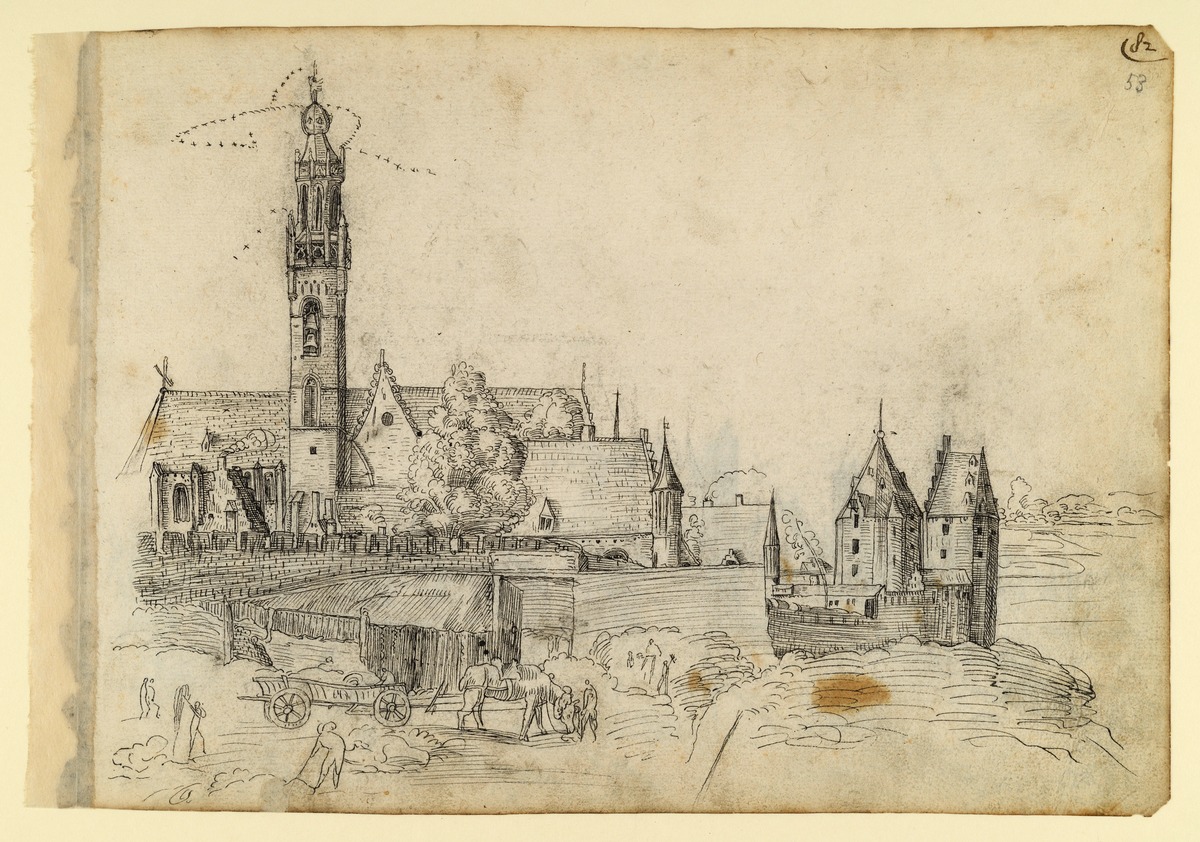 Blick über eine Stadtanlage mit großem Turm
