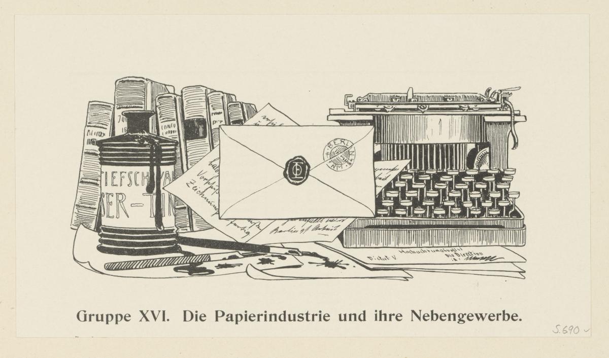 Gruppe XVI. Die Papierindustrie und ihre Nebengewerbe (in Berlin und seine Arbeit, Amtlicher Bericht der Berliner Gewerbe-Ausstellung 1896, S. 690)