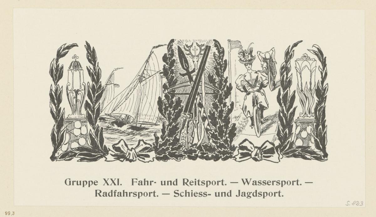 Gruppe XXI. Fahr- und Reitsport, Wassersport, Radfahrsport, Schiess- und Jagdsport (in Berlin und seine Arbeit, Amtlicher Bericht der Berliner Gewerbe-Ausstellung 1896, S. 823)