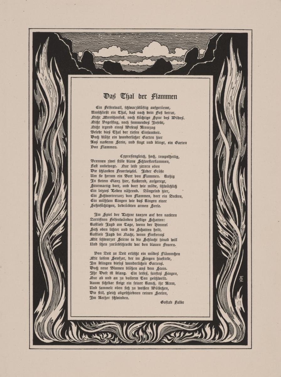 Umrahmung Gedicht Das Thal der Flammen von Gustav Falke (in PAN Heft 5/1896, S. 275)