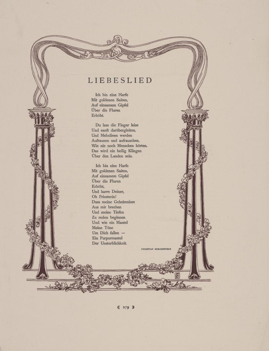 Umrahmung Gedicht Liebeslied von Christian Morgenstern (in PAN Heft 5/1896, S. 279)