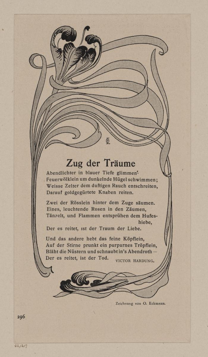 Umrahmung Gedicht Zug der Träume von Victor Hardung (in der Jugend Heft 19/1896, S. 296)