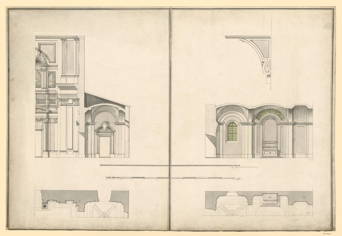Querschnitt und Detailschnitte durch eine römische Barockkirche