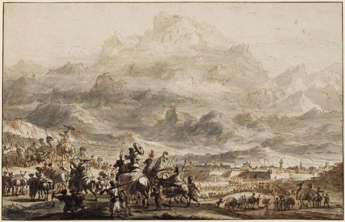 Die Arche Noah auf dem Berg Ararat, ein Heereszug vor der Stadt Jerewan