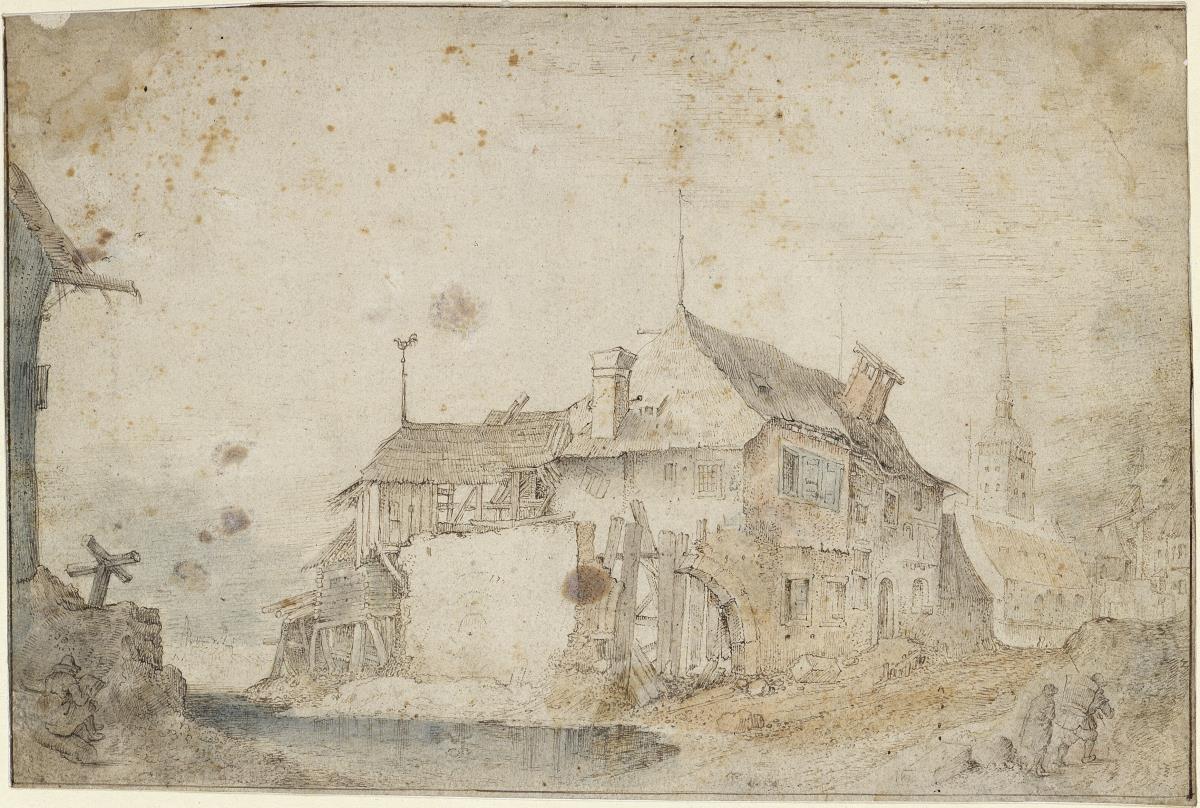 Verfallenes Haus am Stadtrand mit Zeichner