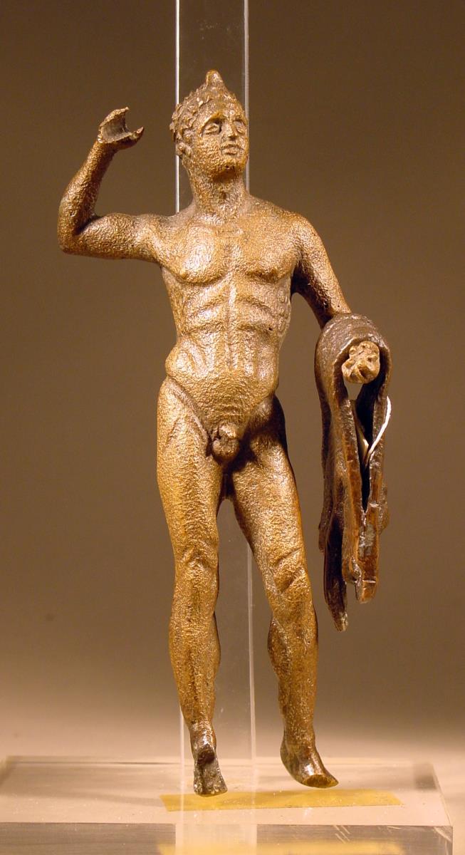 Heraklesstatuette, keulenschwingend, mit den Äpfeln der Hesperiden