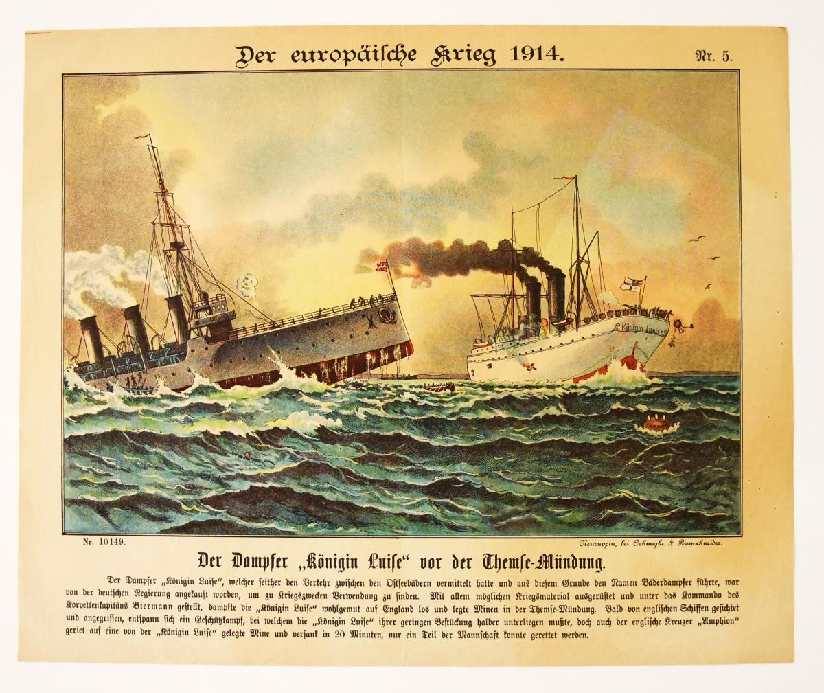 Der europäische Krieg 1914, Nr. 5 – Der Dampfer "Königin Luise" vor der Themse-Mündung.