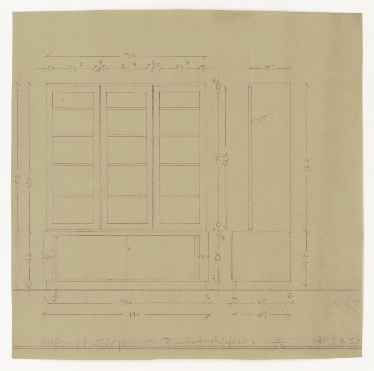 Bücherschrank, Maßansicht (Möbelentwürfe, Körpermöbel, Schränke)