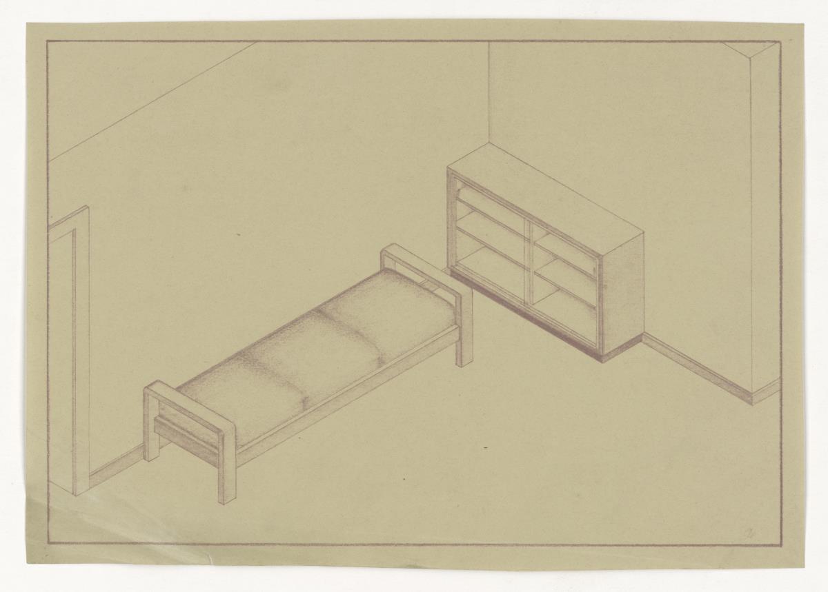 Bücherregal mit Bett (Möbelentwürfe, Körpermöbel, Schränke)