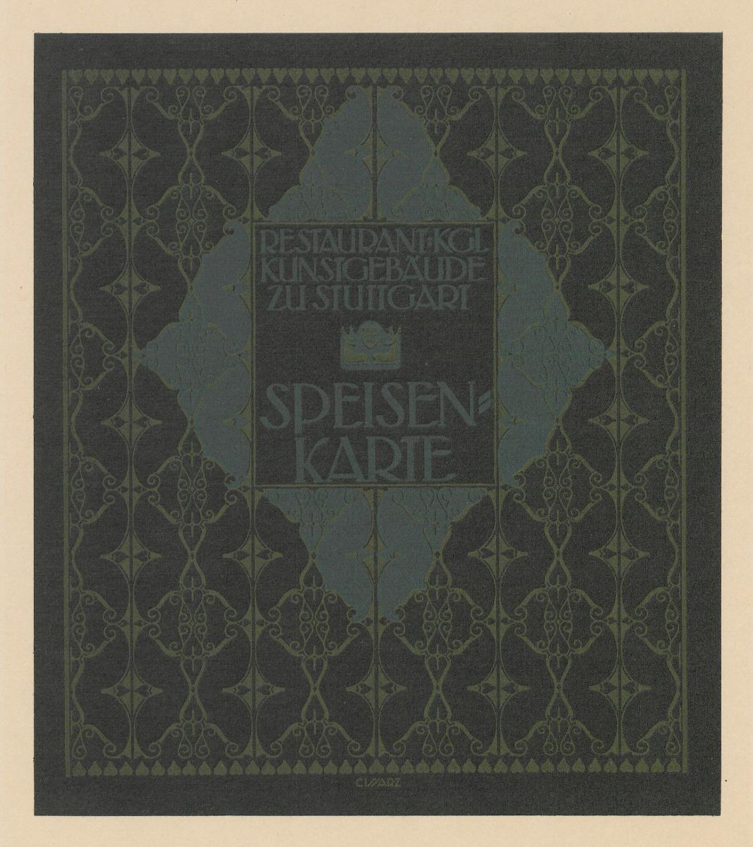 Titelblatt der Speisekarte Restaurant Kgl. Kunstgebäude zu Stuttgart