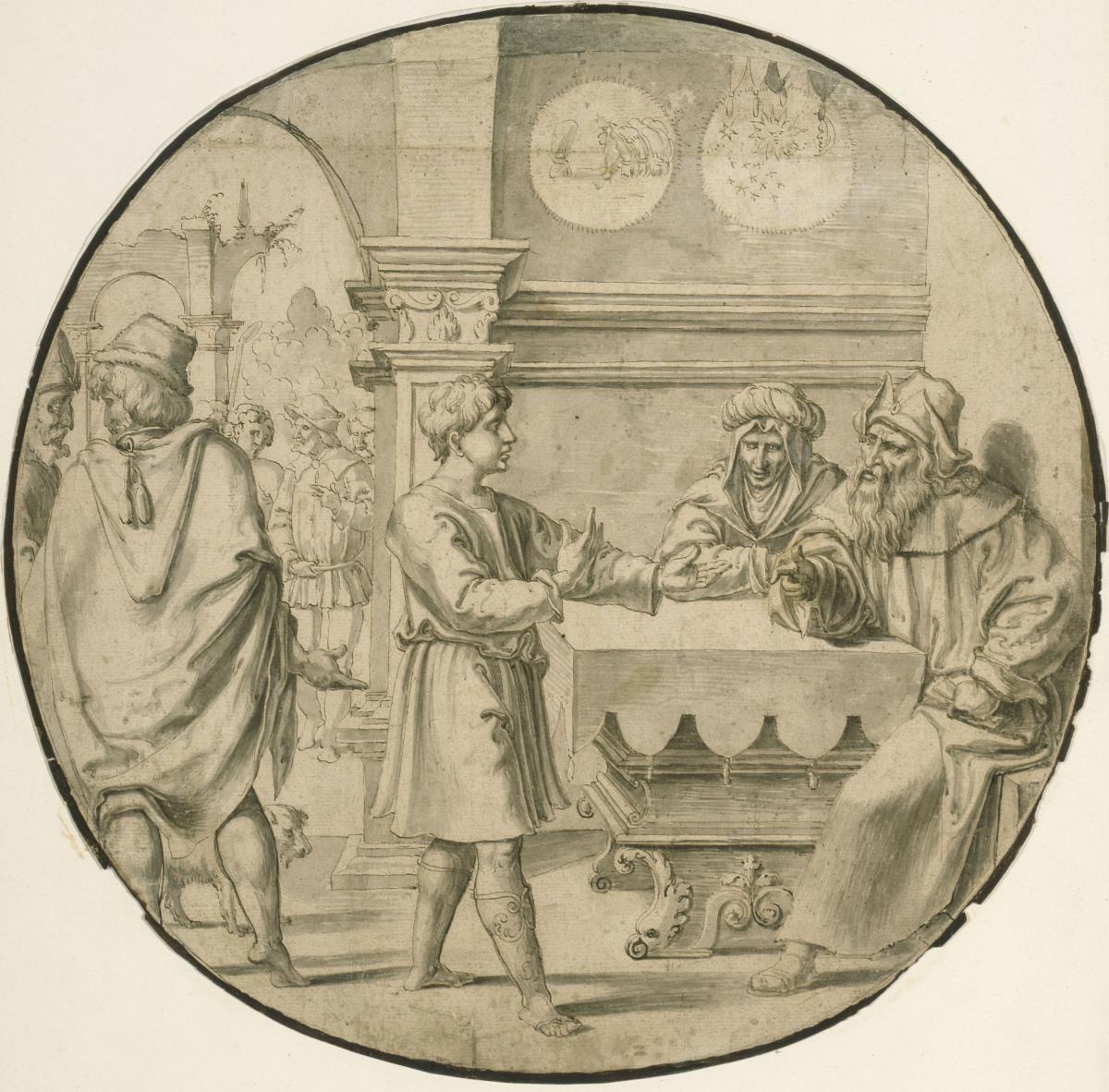 Joseph deutet die Träume Pharaos. Entwurf für ein Glasfenster