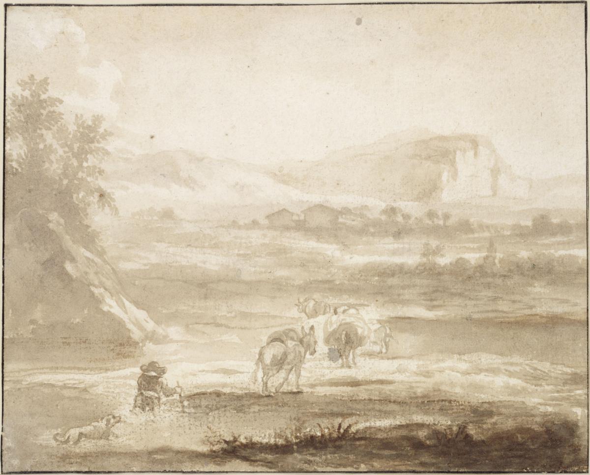 Weite italienische Landschaft mit Höhenzug im Hintergrund