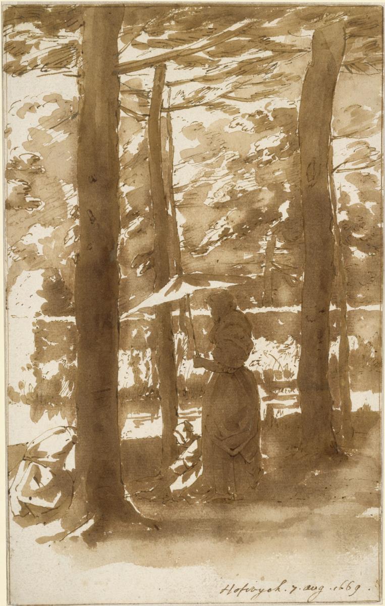Frau mit Sonnenschirm im Park von Hofwyck