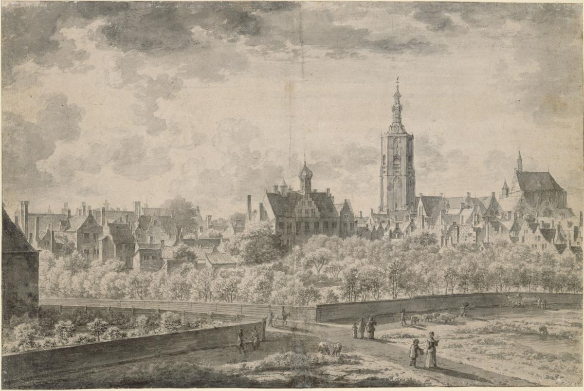 Ansicht von Den Haag mit der Grote Kerk von Südwesten