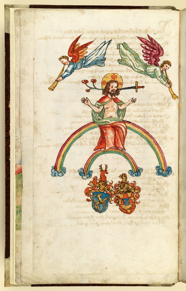 Totentanz für Wilhelm Werner, Graf zu Zimmern - Christus als Weltenrichter mit Posaune blasenden Engeln