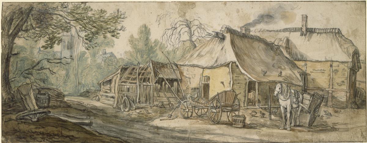 Bauernhof und Pferdewagen