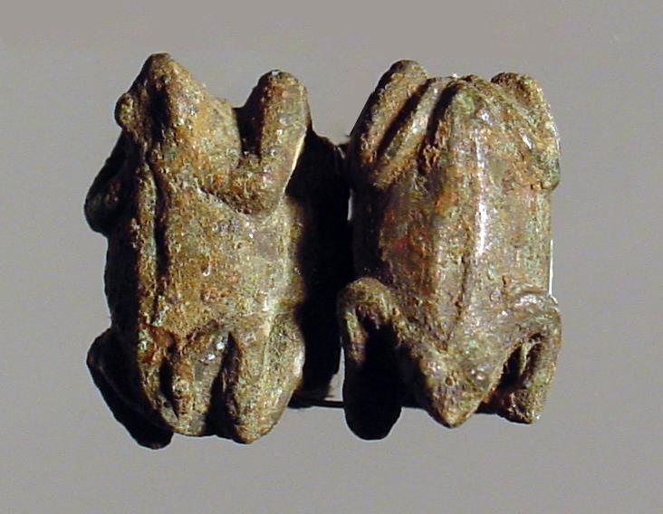 Zwei einzelne Röhren mit einem Frosch darauf