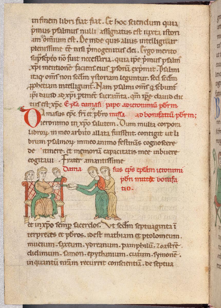Der Bischof Damasus übergibt zwei Männern den Brief des Hieronymus