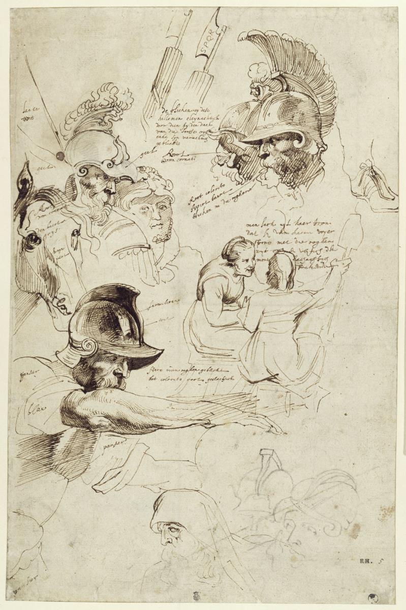 Skizzenblatt nach Gemälde Rubens' in München: Das Martyrium des Hl. Laurentius