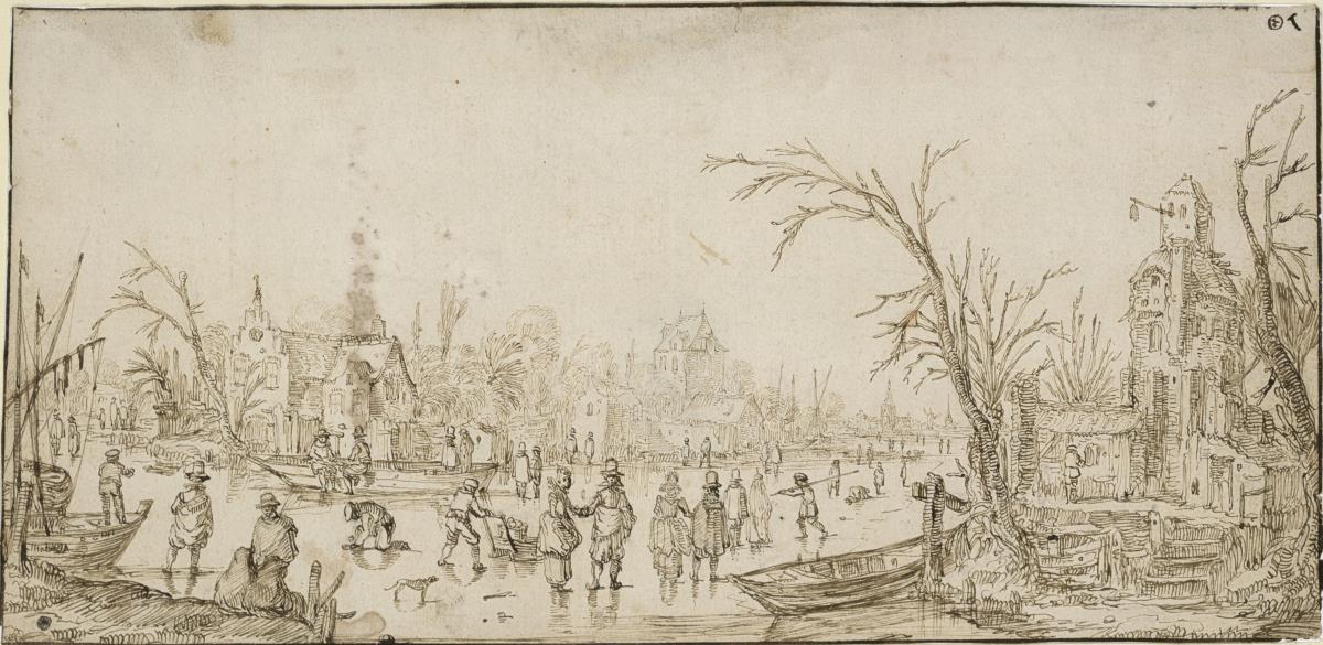 Winterlandschaft mit Schlittschuhläufern