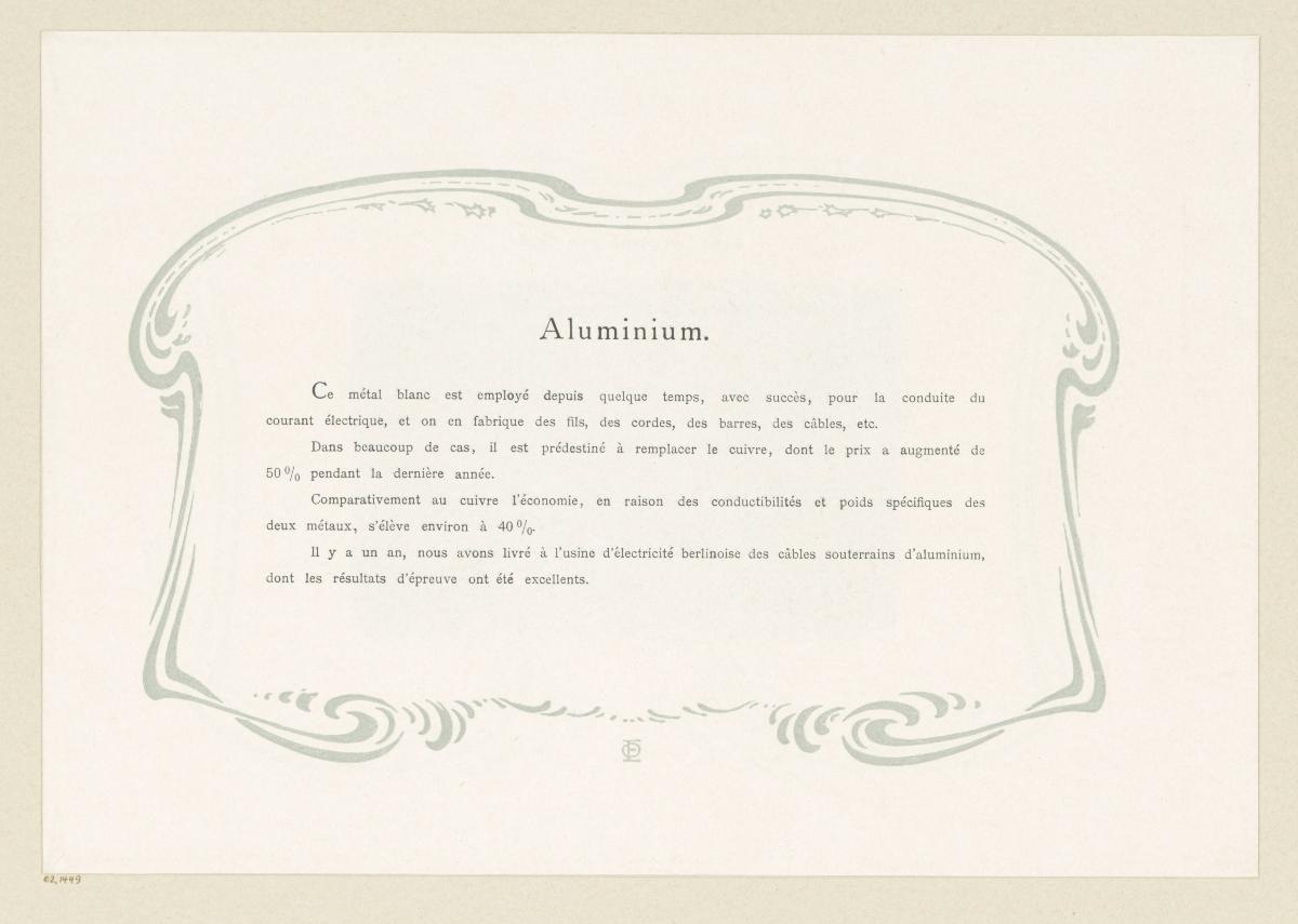Aluminium (Seite aus AEG Usine à Câbles, Paris 1900)