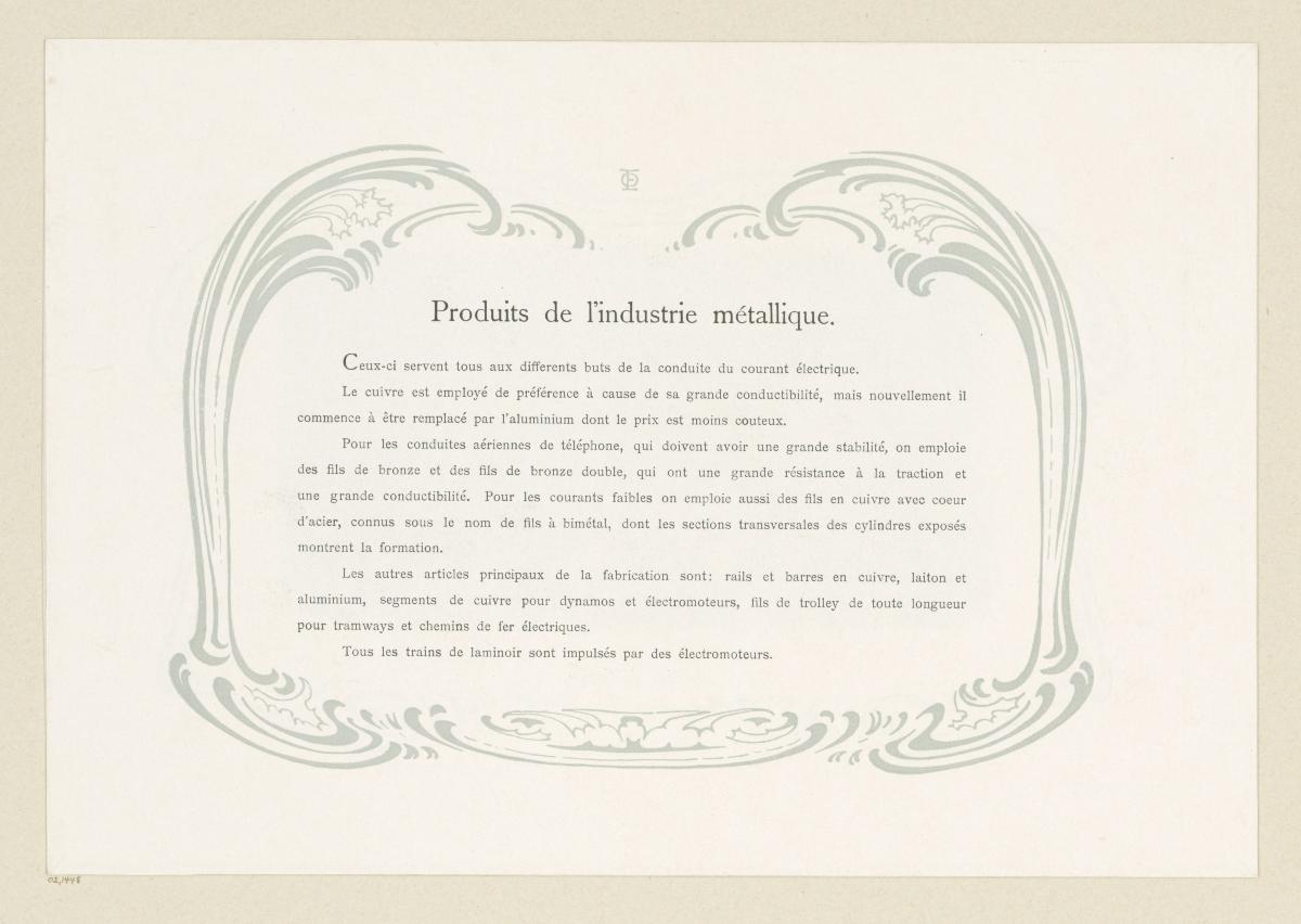 Produits de l'industrie métallique (Seite aus AEG Usine à Câbles, Paris 1900)