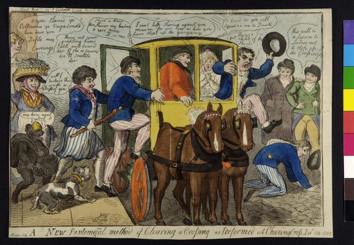 A new pantomimical method of clearing a crossing as performed at Charing Cross Decr 24. 1800