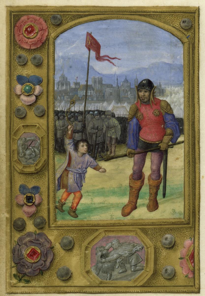 David und Goliath, in: Stundenbuch der Maria von Burgund und Kaiser Maximilians