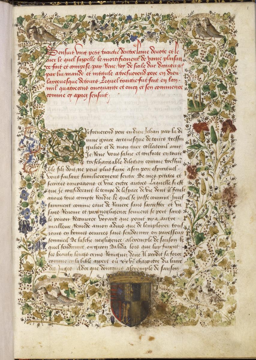René d'Anjou, Le mortifiemant de vaine plaisance, Bl. 1 recto