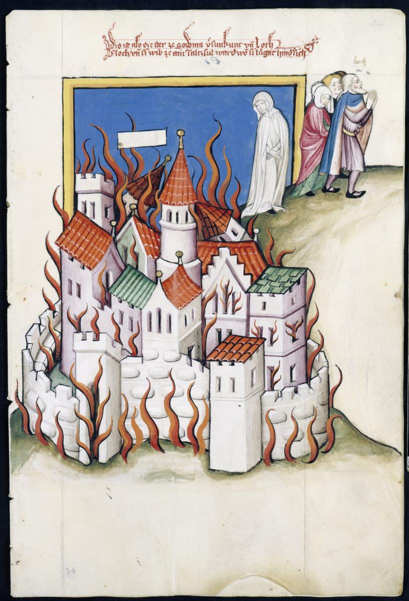 Toggenburg-Bibel. Lots Flucht aus Sodom / Der Untergang von Sodom