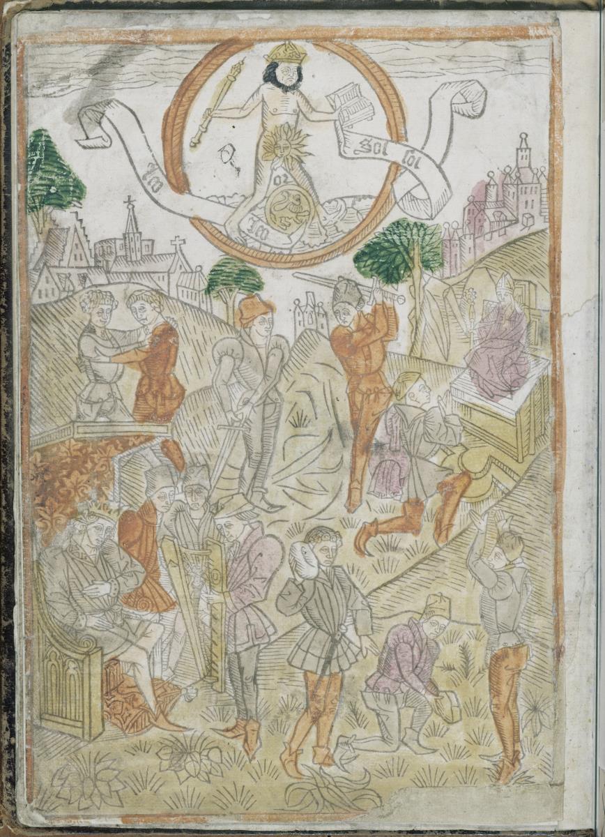 Planetenbuch (Blockbuch), Bl. 18 verso - Wirkung der Planeten, Sol