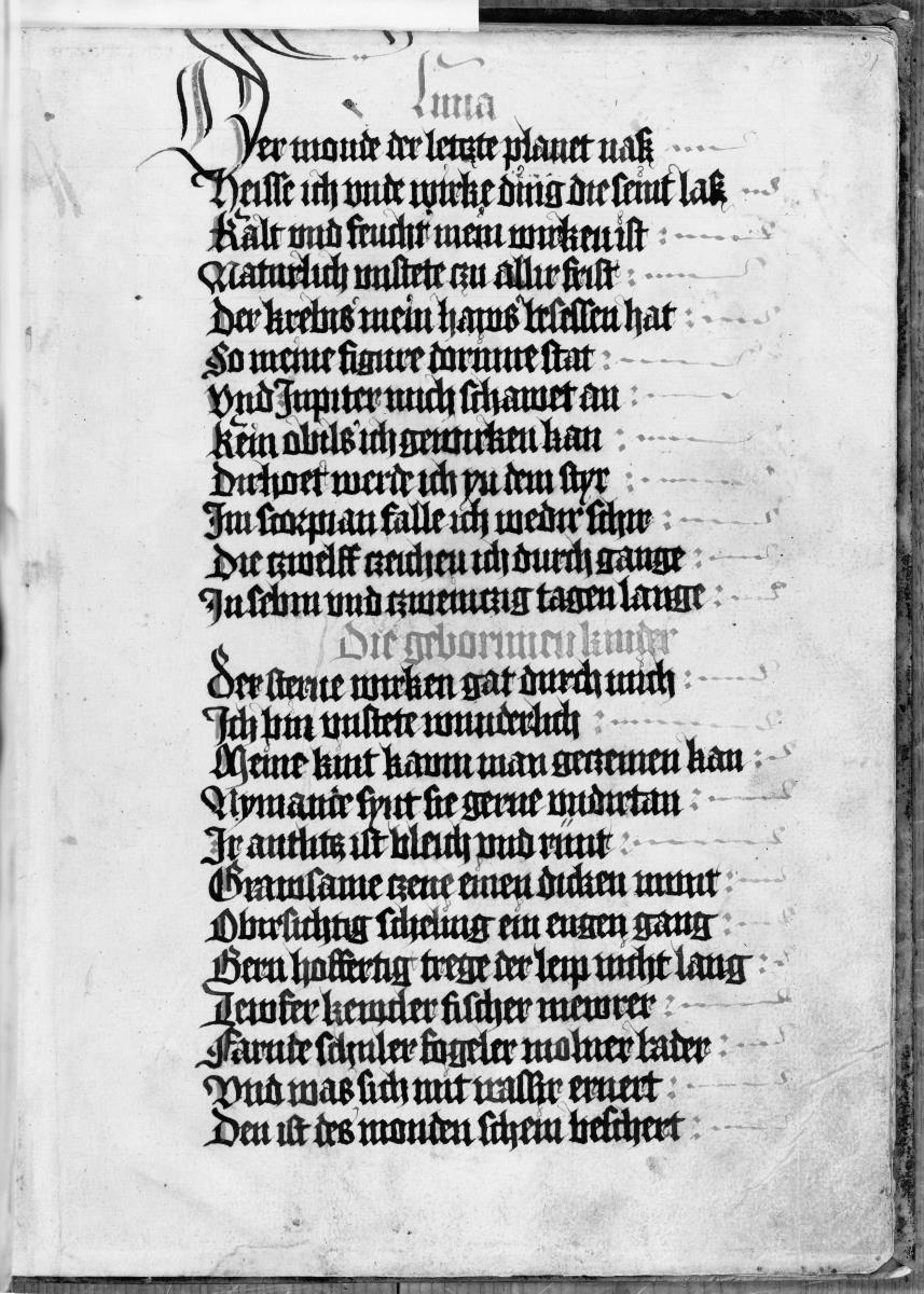 Planetenbuch (Blockbuch), Bl. 21 recto - Wirkung der Planeten, Luna - Text