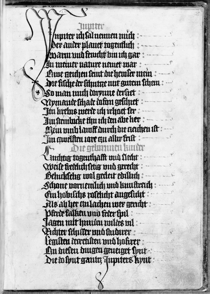 Planetenbuch (Blockbuch), Bl. 25 recto - Wirkung der Planeten, Jupiter - Text