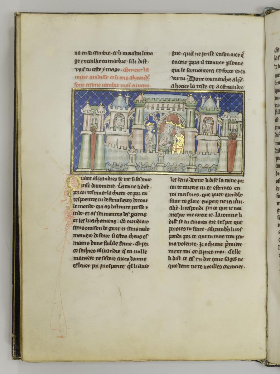 Alexander-Roman. Wie die Königin Candasse Hand in Hand mit Alexander in einem Zimmer ihres Schlosses ist