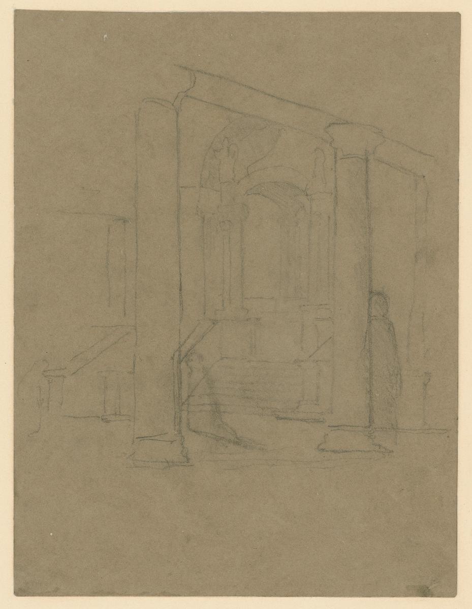Blick in einen Kirchenraum. Skizze zu "Laura in der Kirche" in der Schack-Galerie München