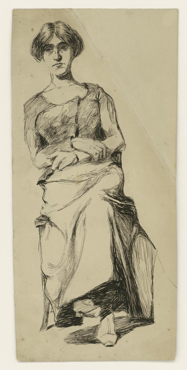Sitzende Frau von vorn