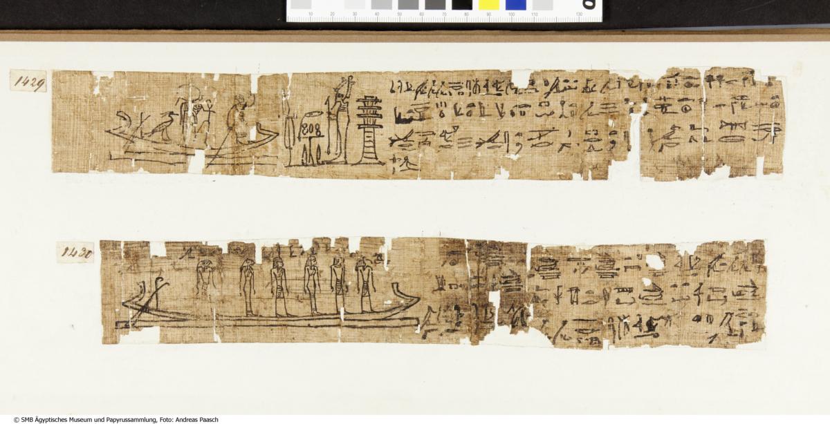 Zwei hieroglyphische Papyri mit Totenbuch-Amuletten des Hor-pa-chem