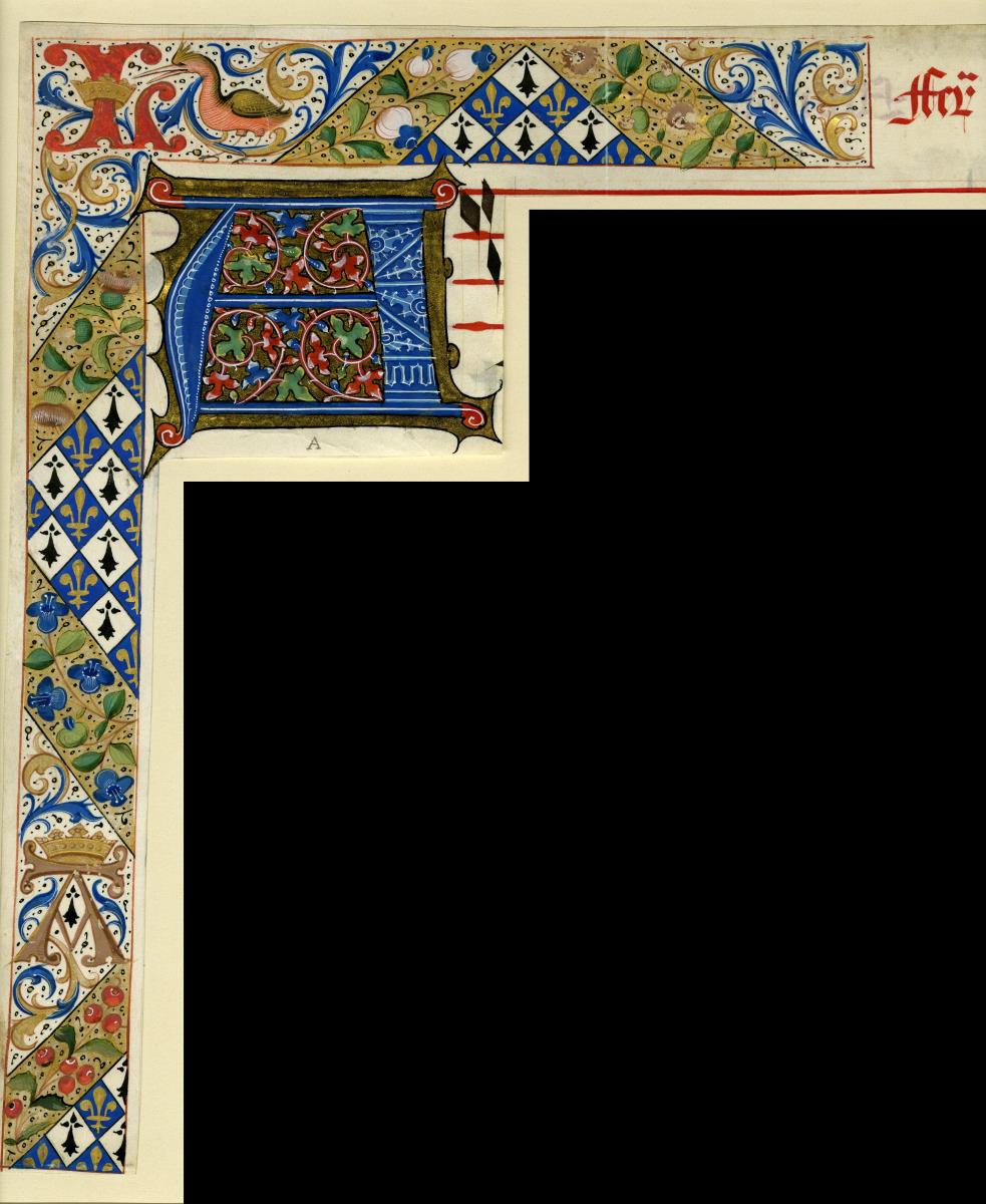 Zierleiste mit Initiale A aus einem Antiphonar für Ludwig XII. und Anne de Bretagne, Frankreich
