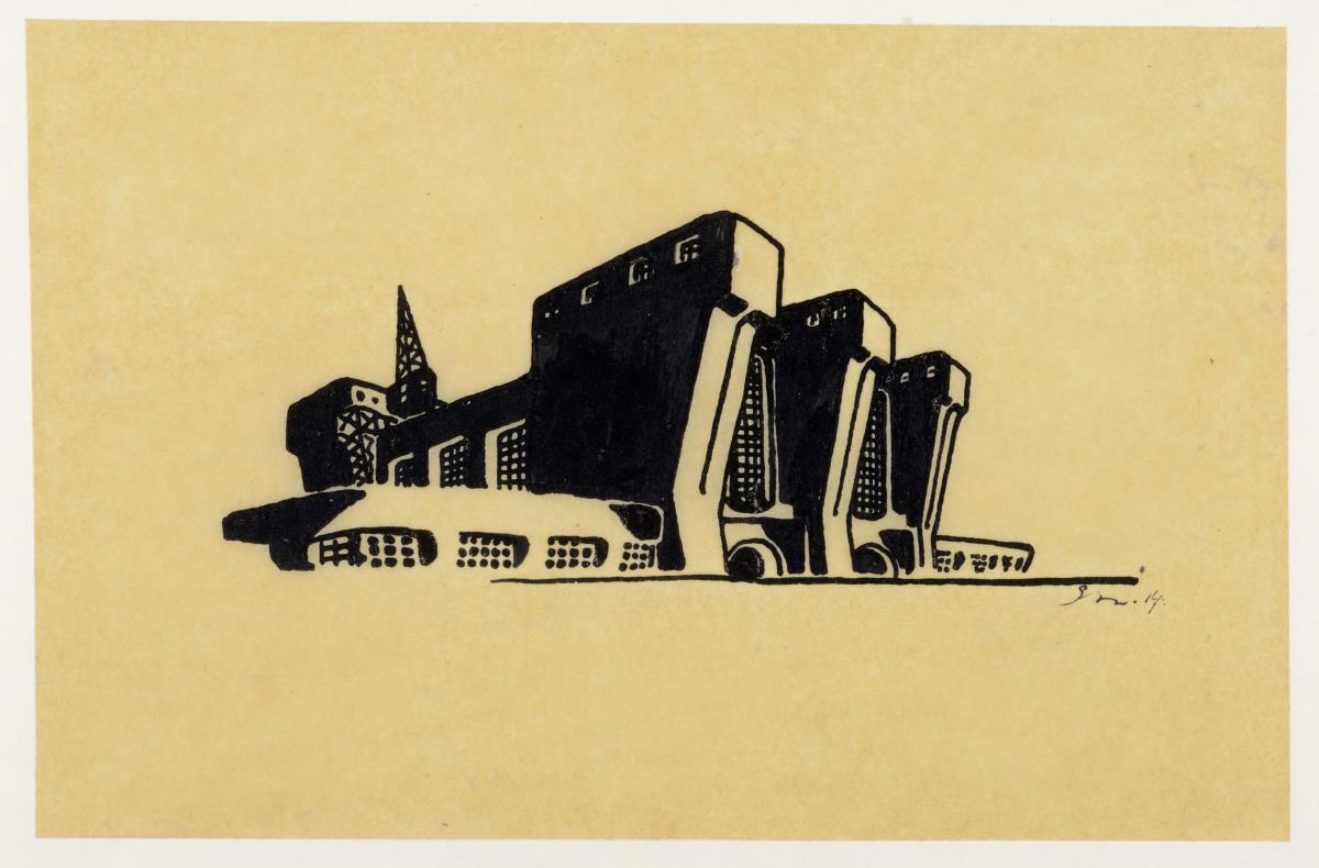 Imaginäre Skizze, Entwurf für eine A.E.G.-Fabrik, 3. Fassung