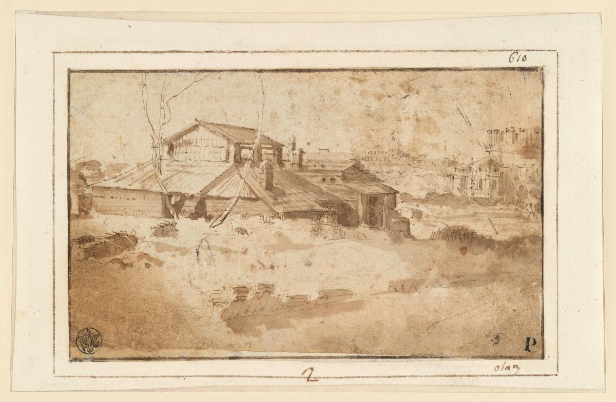 Rom, Landschaft mit Ausblick auf den Bau der Peterskirche