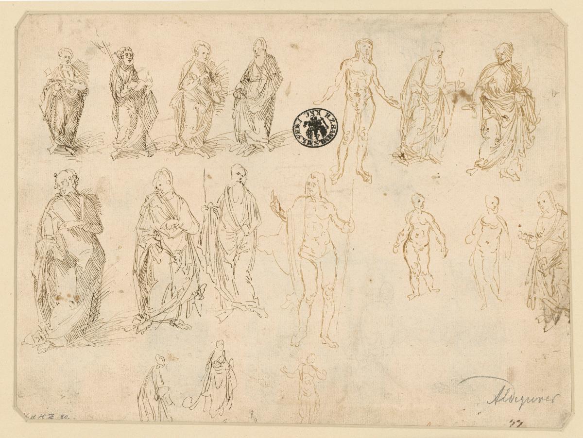 Figurenstudien der Apostel, der Madonna, des Schmerzensmannes u. a.