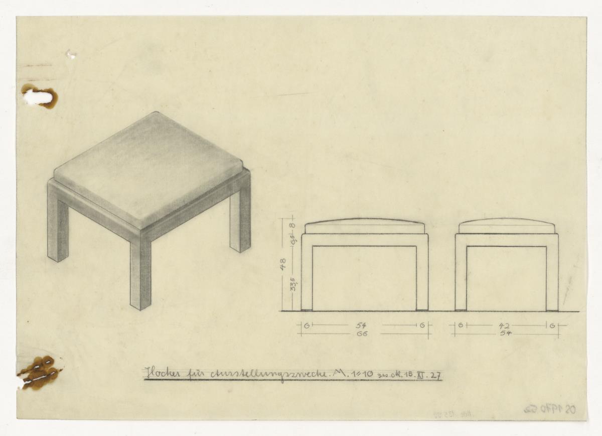 Hocker für Ausstellungszwecke (Möbelentwürfe, Sitzmöbel)
