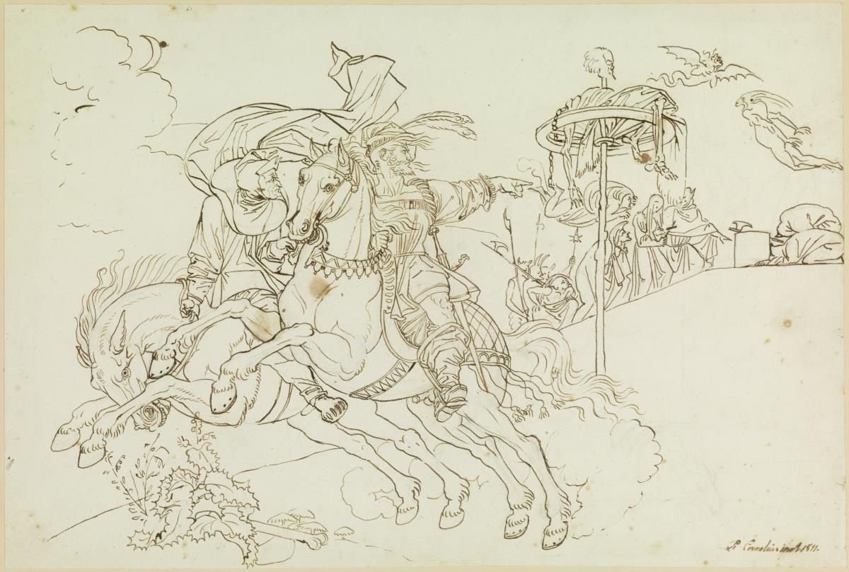 Faust und Mephisto am Rabenstein. Illustration zu Goethes Faust