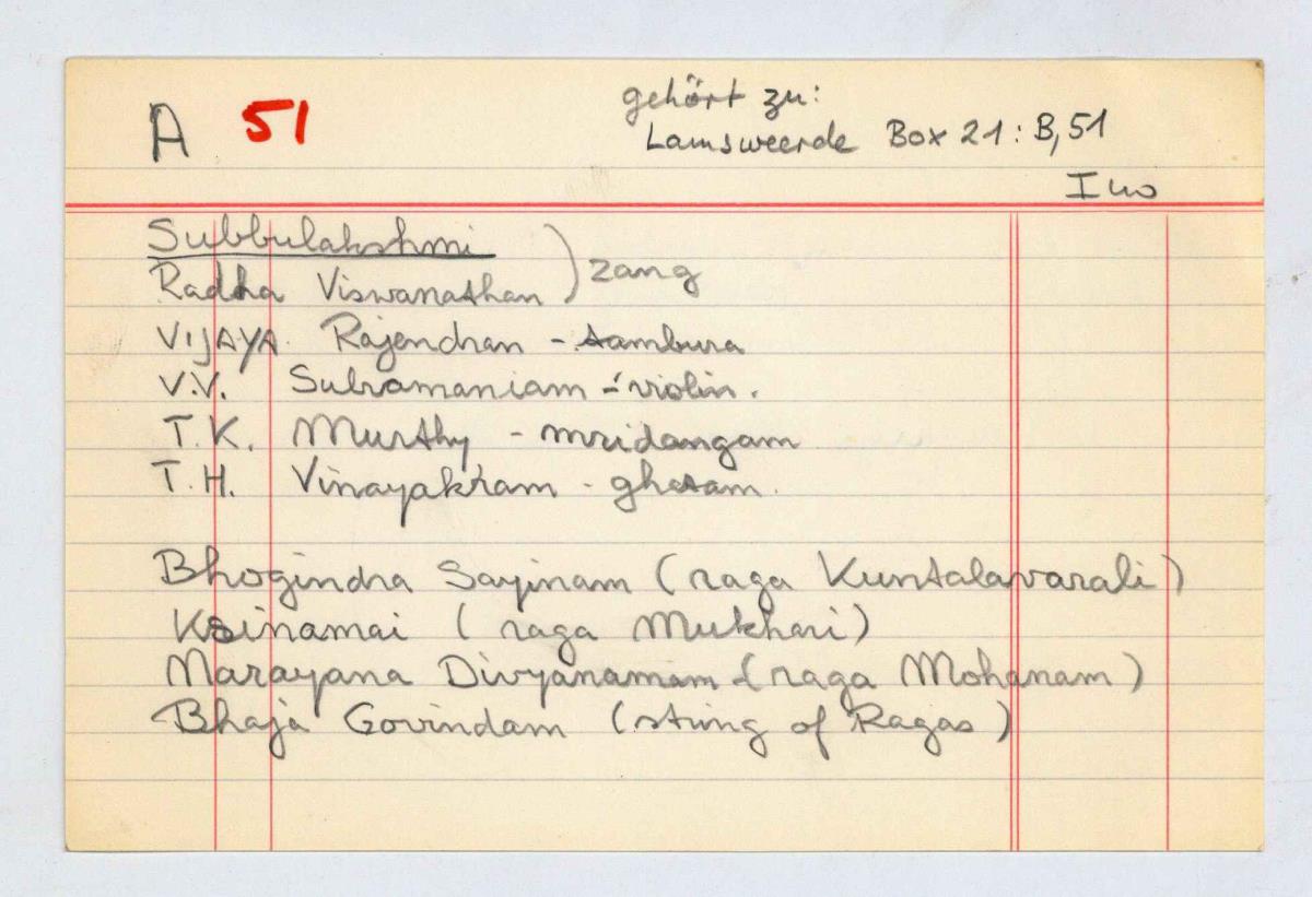 Subbulakshmi, Radha Viswanathan, Vijaya Rajendran (tambura), V.V. Subramaniam (violin), T.K. Murthy (mridangam), T.H. Vinayakam (ghatam), Bhogindra Sayiram, Ksinamai, Marayana Divyanamam, Voleti Venkatesvarulu