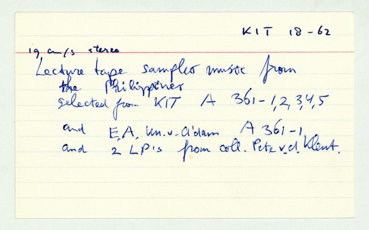 Lecture tape samples music from the Philippines
