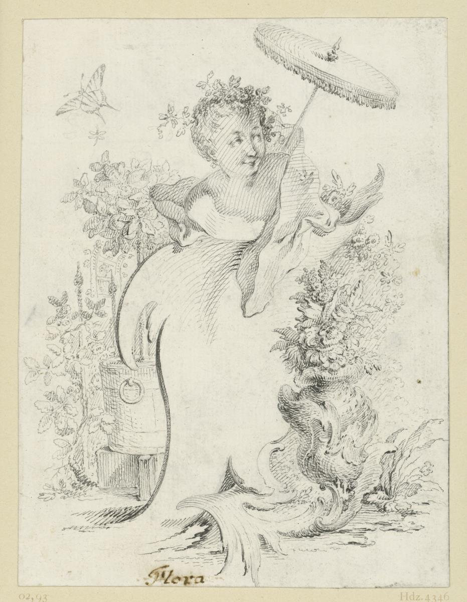 Kartusche mit mythologischer Büste, Flora