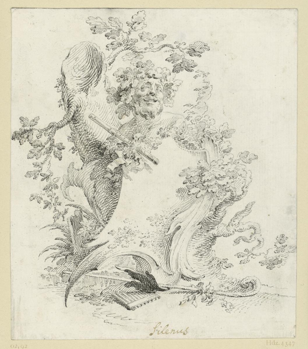 Kartusche mit mythologischer Büste, Silenus
