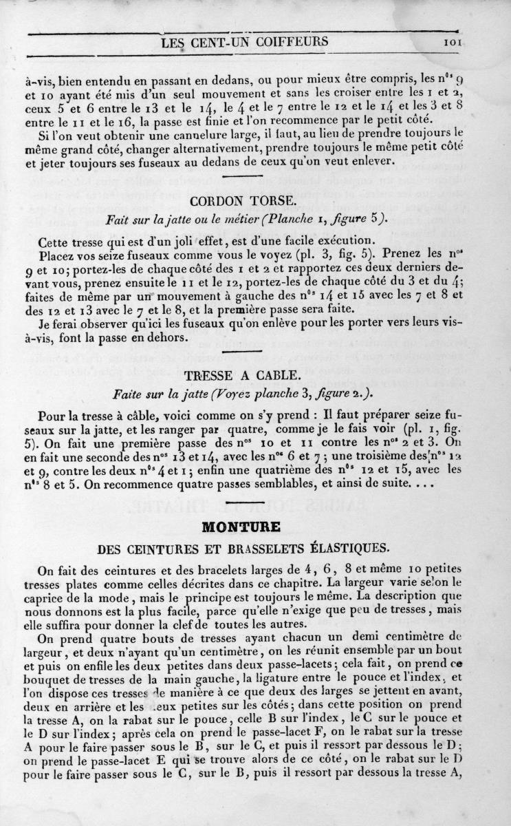 Les Cent-un coiffeurs de tous les pays: monture des ceintures et brasselets élastiques